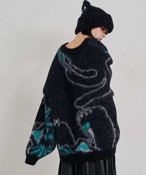 SeeSew(シーソー)の「【UNISEX】NEKOMATA SHAGGY KNIT/ネコマタシャギーニット(ニット/セーター・メンズ・ブラック/グレー・M/L)」の12枚目の写真