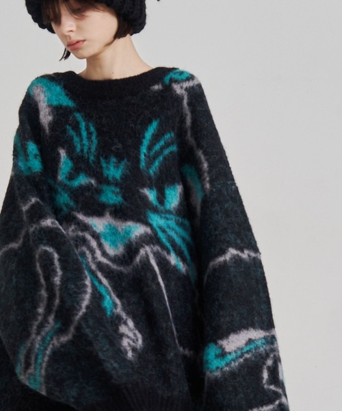 SeeSew(シーソー)の「【UNISEX】NEKOMATA SHAGGY KNIT/ネコマタシャギーニット(ニット/セーター・メンズ・ブラック/グレー・M/L)」の11枚目の写真
