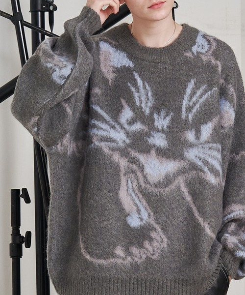 SeeSew(シーソー)の「【UNISEX】NEKOMATA SHAGGY KNIT/ネコマタシャギーニット(ニット/セーター・メンズ・ブラック/グレー・M/L)」の22枚目の写真