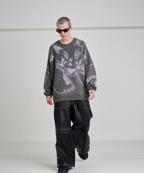 SeeSew(シーソー)の「【UNISEX】NEKOMATA SHAGGY KNIT/ネコマタシャギーニット(ニット/セーター・メンズ・ブラック/グレー・M/L)」の9枚目の写真