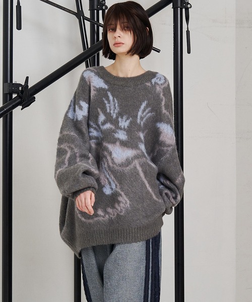 SeeSew(シーソー)の「【UNISEX】NEKOMATA SHAGGY KNIT/ネコマタシャギーニット(ニット/セーター・メンズ・ブラック/グレー・M/L)」の18枚目の写真
