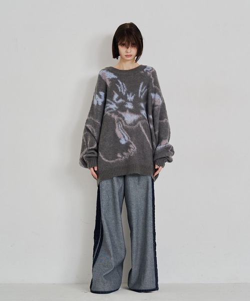 SeeSew(シーソー)の「【UNISEX】NEKOMATA SHAGGY KNIT/ネコマタシャギーニット(ニット/セーター・メンズ・ブラック/グレー・M/L)」の6枚目の写真