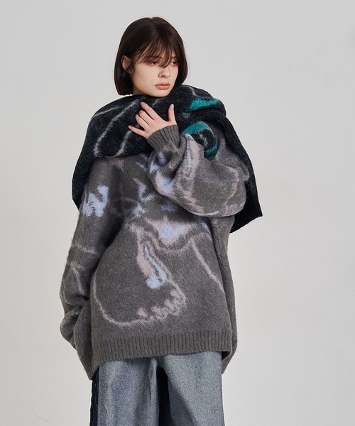 SeeSew(シーソー)の「【UNISEX】NEKOMATA SHAGGY KNIT/ネコマタシャギーニット(ニット/セーター・メンズ・ブラック/グレー・M/L)」の19枚目の写真