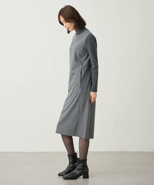 A/C DESIGN BY ALPHA CUBIC（エーシーデザインバイアルファキュービック）の「リブ切り替えハイネックニットワンピース【ポケットあり】（ワンピース・レディース・チャコールグレー/ブラック・M/L）」の6枚目の写真