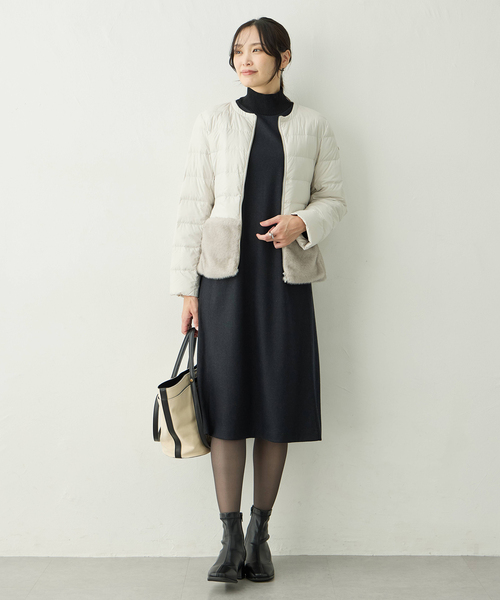 A/C DESIGN BY ALPHA CUBIC（エーシーデザインバイアルファキュービック）の「リブ切り替えハイネックニットワンピース【ポケットあり】（ワンピース・レディース・チャコールグレー/ブラック・M/L）」の9枚目の写真