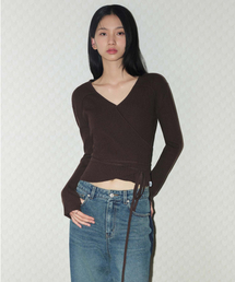 カシミヤストラップポイントラップカーディガン_BROWN