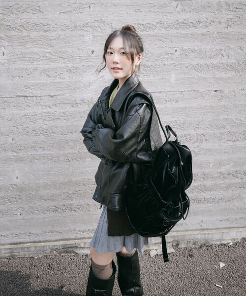 LADY VOLUME(レディーボリューム)の「9206 ウォッシングレザージャケット (ブラック)(ライダースジャケット・レディース・その他・FREE)」の7枚目の写真