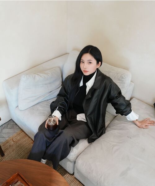 LADY VOLUME(レディーボリューム)の「9206 ウォッシングレザージャケット (ブラック)(ライダースジャケット・レディース・その他・FREE)」の3枚目の写真