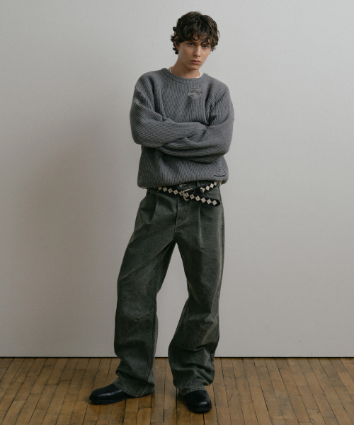 DUSTYWHITE(ダスティーホワイト)の「GREY LOOSE FIT DESTROYED WOOL KNIT SWEATER(ニット/セーター・メンズ・その他・MEDIUM/LARGE)」の2枚目の写真
