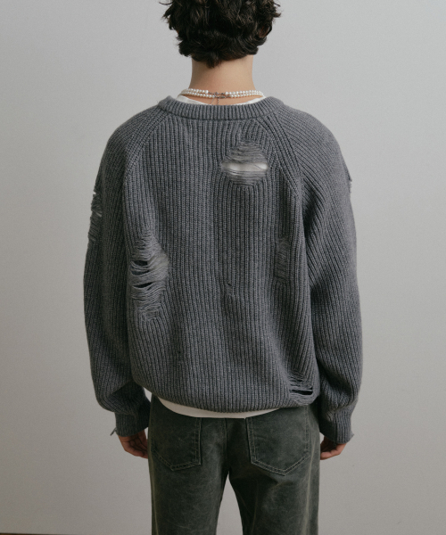 DUSTYWHITE(ダスティーホワイト)の「GREY LOOSE FIT DESTROYED WOOL KNIT SWEATER(ニット/セーター・メンズ・その他・MEDIUM/LARGE)」の5枚目の写真