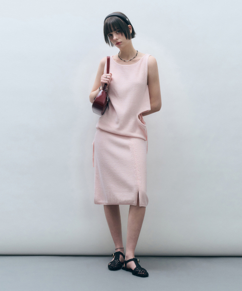 MONGDOL(モンドル)の「ストラップミディニットレイヤードスカートベビーピンクMDSK023BABYPINK(スカート・レディース・その他・F)」の4枚目の写真