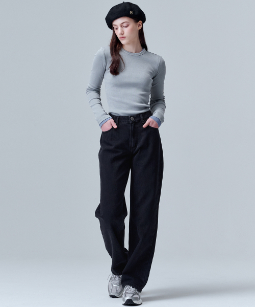 MALOUPE(マロップ)の「9107 裏起毛ワイドデニムパンツ(ブラック)(デニムパンツ・レディース・ブラック・26/28/30)」の3枚目の写真