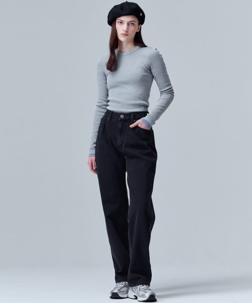 MALOUPE(マロップ)の「9107 裏起毛ワイドデニムパンツ(ブラック)(デニムパンツ・レディース・ブラック・26/28/30)」の5枚目の写真