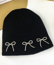 Blanc de Blue（ブランドブルー）の「ビーズリボンニットビーニー（ニットキャップ/ビーニー）」