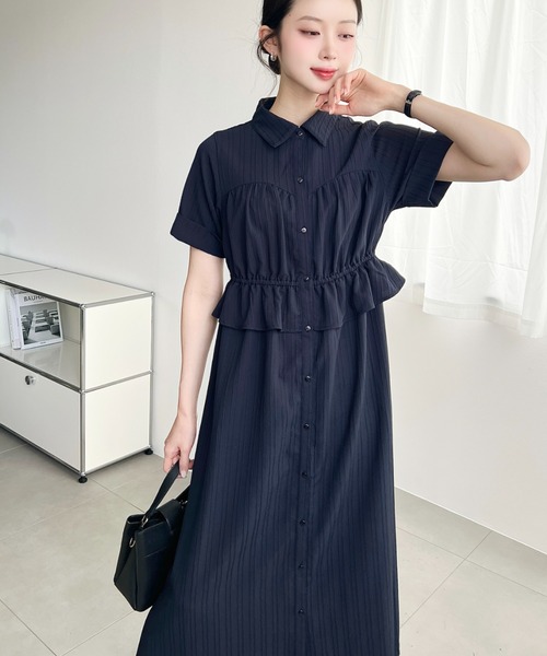 moment+（モーメントプラス）の「ビスチェデザインシャツワンピース（シャツワンピース・レディース・ネイビー/オフホワイト/ブラック・M）」の20枚目の写真