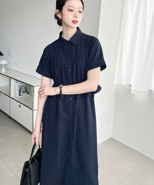 moment+（モーメントプラス）の「ビスチェデザインシャツワンピース（シャツワンピース・レディース・ネイビー/オフホワイト/ブラック・M）」の21枚目の写真