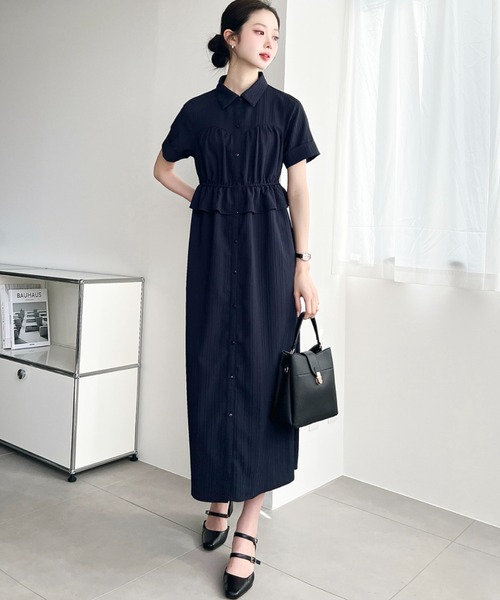 moment+（モーメントプラス）の「ビスチェデザインシャツワンピース（シャツワンピース・レディース・ネイビー/オフホワイト/ブラック・M）」の18枚目の写真