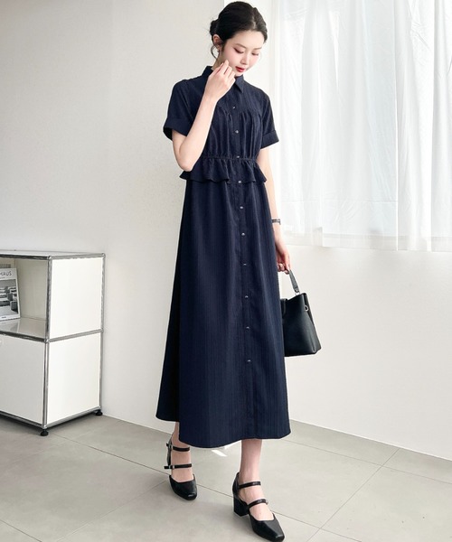 moment+（モーメントプラス）の「ビスチェデザインシャツワンピース（シャツワンピース・レディース・ネイビー/オフホワイト/ブラック・M）」の17枚目の写真