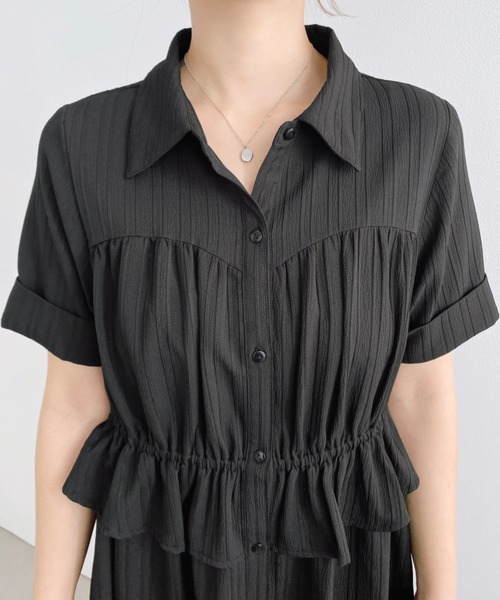 moment+（モーメントプラス）の「ビスチェデザインシャツワンピース（シャツワンピース・レディース・ネイビー/オフホワイト/ブラック・M）」の13枚目の写真