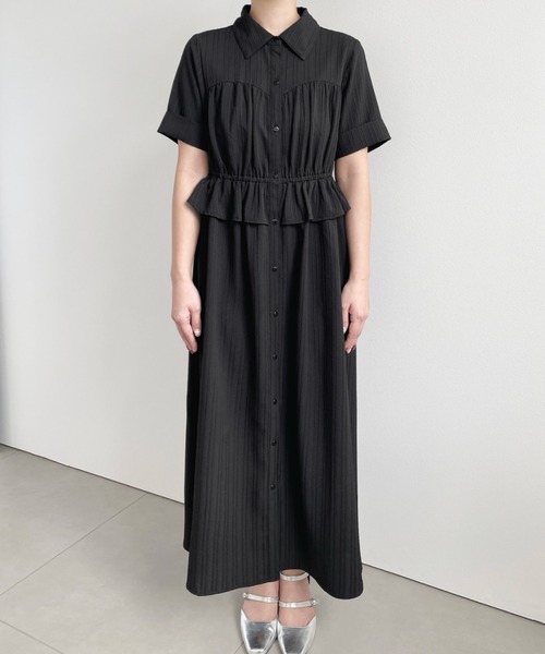 moment+（モーメントプラス）の「ビスチェデザインシャツワンピース（シャツワンピース・レディース・ネイビー/オフホワイト/ブラック・M）」の11枚目の写真