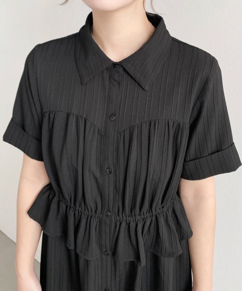 moment+（モーメントプラス）の「ビスチェデザインシャツワンピース（シャツワンピース・レディース・ネイビー/オフホワイト/ブラック・M）」の12枚目の写真