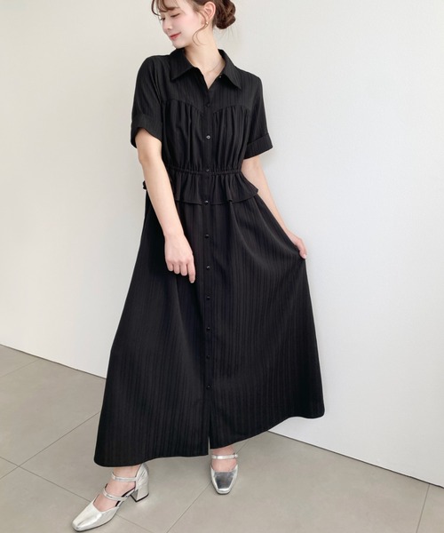 moment+（モーメントプラス）の「ビスチェデザインシャツワンピース（シャツワンピース・レディース・ネイビー/オフホワイト/ブラック・M）」の6枚目の写真