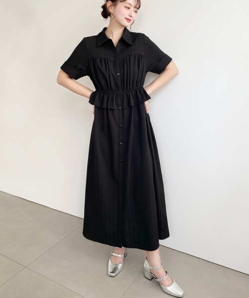 moment+（モーメントプラス）の「ビスチェデザインシャツワンピース（シャツワンピース・レディース・ネイビー/オフホワイト/ブラック・M）」の4枚目の写真