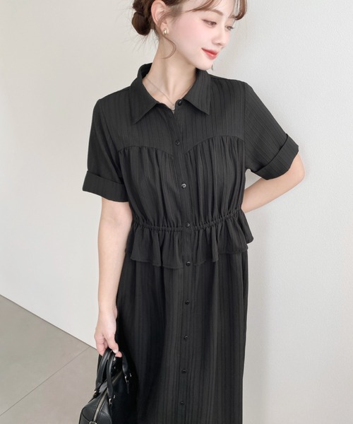 moment+（モーメントプラス）の「ビスチェデザインシャツワンピース（シャツワンピース・レディース・ネイビー/オフホワイト/ブラック・M）」の10枚目の写真