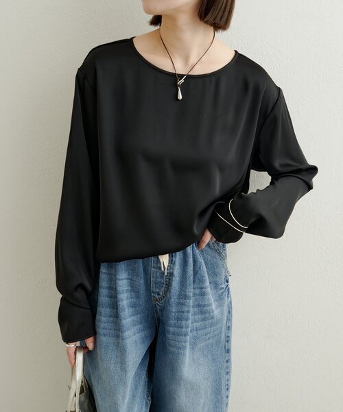 Omekashi（オメカシ）の「サテンTブラウス（シャツ/ブラウス・レディース・オフホワイト/アイボリー/ブラック・FREE）」の21枚目の写真