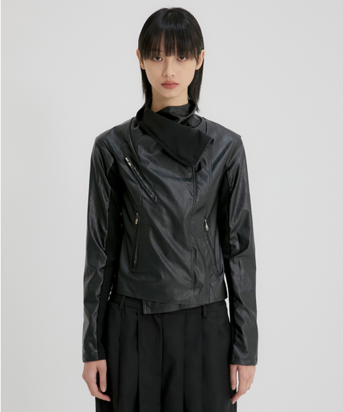 セール】Asymmetrical Biker Leather Jacket (FL-047_Leather