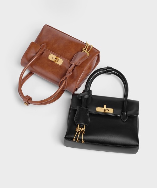 CHARLES & KEITH(チャールズ & キース)の「Kerry ミニケリー ボクシートートバッグ(トートバッグ・レディース・ダークブラウン系3/ピンク/ブラック・S)」の11枚目の写真