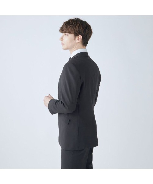 SUIT SELECT(スーツセレクト)の「【おうちで洗えるストレッチスーツ】【すぐ着られるパンツ裾上げ済仕様】【年間】【フォーマル対応可】【KSW】2釦シングルスーツ 0タック/ブラック×ソリッド/ウエストムーブ/「4S」(スーツセット・メンズ・ブラック・AB6/AB5/AB4/A6/A5/A4/Y6/Y5/Y4)」の2枚目の写真