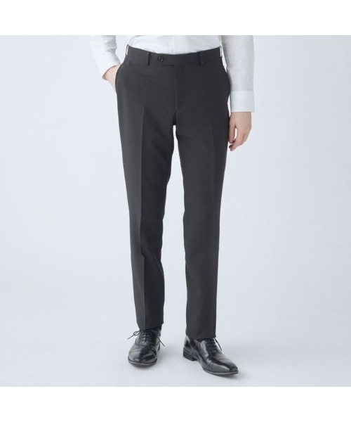 SUIT SELECT(スーツセレクト)の「【おうちで洗えるストレッチスーツ】【すぐ着られるパンツ裾上げ済仕様】【年間】【フォーマル対応可】【KSW】2釦シングルスーツ 0タック/ブラック×ソリッド/ウエストムーブ/「4S」(スーツセット・メンズ・ブラック・AB6/AB5/AB4/A6/A5/A4/Y6/Y5/Y4)」の4枚目の写真