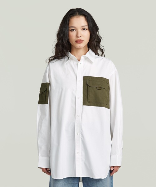 G-STAR（ジースター）の「Multipocket Long Sleeve Shirt/異素材ミックスマルチポケットオーバーサイズロングスリーブシャツ（シャツ/ブラウス・レディース・ホワイト・MEDIUM）」の2枚目の写真