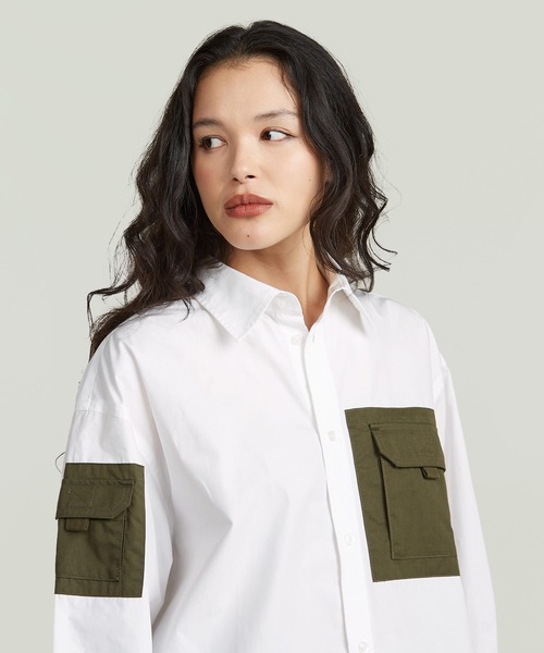 G-STAR（ジースター）の「Multipocket Long Sleeve Shirt/異素材ミックスマルチポケットオーバーサイズロングスリーブシャツ（シャツ/ブラウス・レディース・ホワイト・MEDIUM）」の4枚目の写真