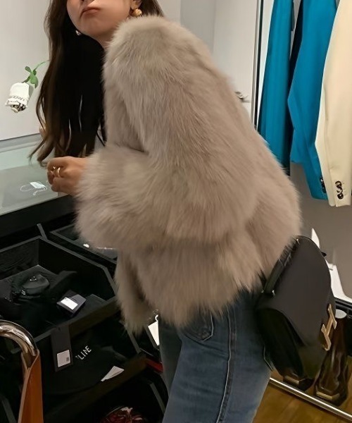 gossip！ロサンゼルス（ゴシップロサンゼルス）の「フェミニンファージャケット［韓国ファッション］（ノーカラージャケット・レディース・グレー/ホワイト・M/S）」の15枚目の写真