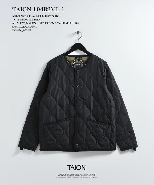 TAION(タイオン)の「【TAION】ミリタリー クルーネック ダウンジャケット / CREW NECK DOWN JKT(ダウンジャケット/コート・メンズ・ブラック・L/M/S/XL)」の1枚目の写真