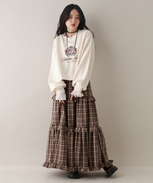 RAGEBLUE(レイジブルー)の「袖チュールレイヤードリブロンT(Tシャツ/カットソー・レディース・ホワイト/グレー・FREE)」の8枚目の写真