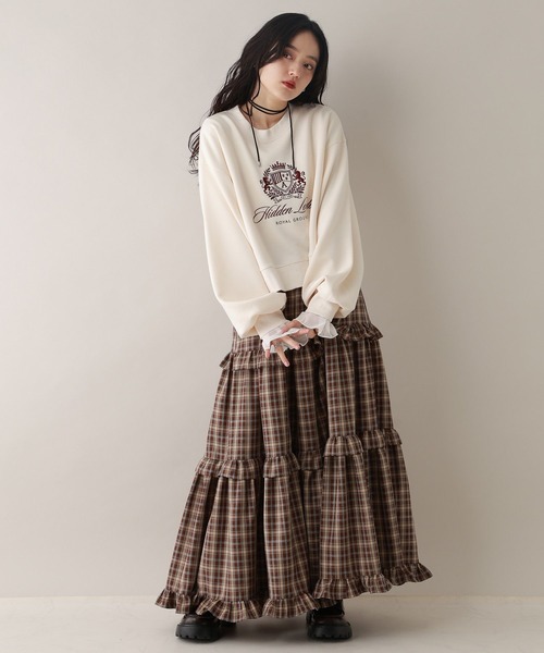 RAGEBLUE(レイジブルー)の「袖チュールレイヤードリブロンT(Tシャツ/カットソー・レディース・ホワイト/グレー・FREE)」の9枚目の写真