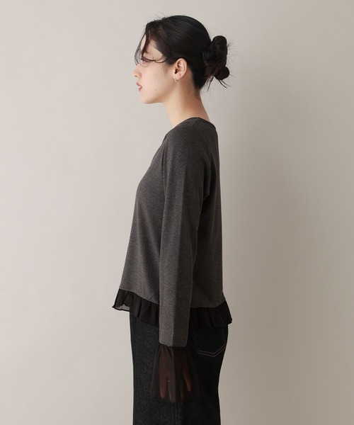 RAGEBLUE(レイジブルー)の「袖チュールレイヤードリブロンT(Tシャツ/カットソー・レディース・ホワイト/グレー・FREE)」の17枚目の写真