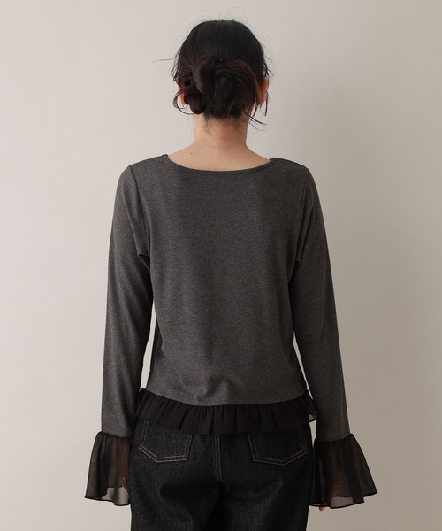 RAGEBLUE(レイジブルー)の「袖チュールレイヤードリブロンT(Tシャツ/カットソー・レディース・ホワイト/グレー・FREE)」の18枚目の写真