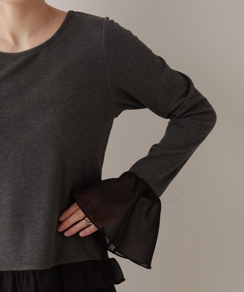 RAGEBLUE(レイジブルー)の「袖チュールレイヤードリブロンT(Tシャツ/カットソー・レディース・ホワイト/グレー・FREE)」の20枚目の写真