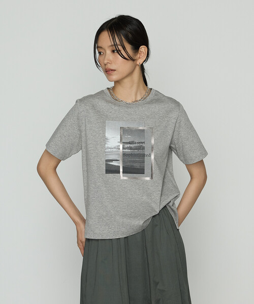 COMME CA(コムサ)の「〔 TALLサイズ 〕 スーピマコットンポンチ フォトTシャツ(Tシャツ/カットソー・レディース・トップグレー/ネイビー/ホワイト・15号/13号)」の1枚目の写真