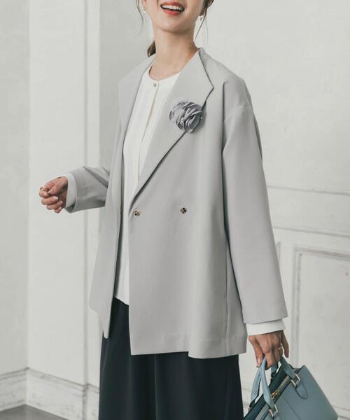 URBAN RESEARCH DOORS（アーバンリサーチドアーズ）の「ダブルクロスショートコート｜オフィスカジュアル/フォーマル/オケージョン/セレモニー/入卒式/お呼ばれ/ジャケット（その他アウター・レディース・ライトグレー/ネイビー・SMALL/MEDIUM）」の4枚目の写真