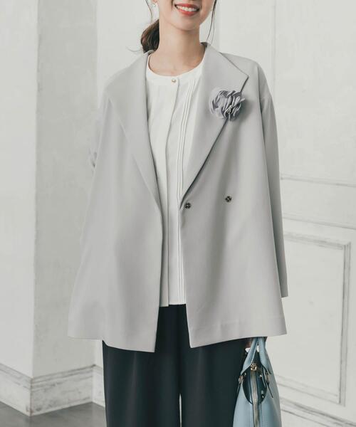 URBAN RESEARCH DOORS（アーバンリサーチドアーズ）の「ダブルクロスショートコート｜オフィスカジュアル/フォーマル/オケージョン/セレモニー/入卒式/お呼ばれ/ジャケット（その他アウター・レディース・ライトグレー/ネイビー・SMALL/MEDIUM）」の5枚目の写真