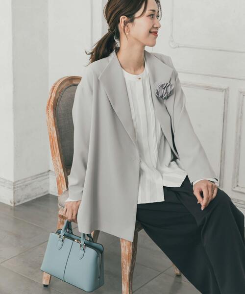 URBAN RESEARCH DOORS（アーバンリサーチドアーズ）の「ダブルクロスショートコート｜オフィスカジュアル/フォーマル/オケージョン/セレモニー/入卒式/お呼ばれ/ジャケット（その他アウター・レディース・ライトグレー/ネイビー・SMALL/MEDIUM）」の8枚目の写真