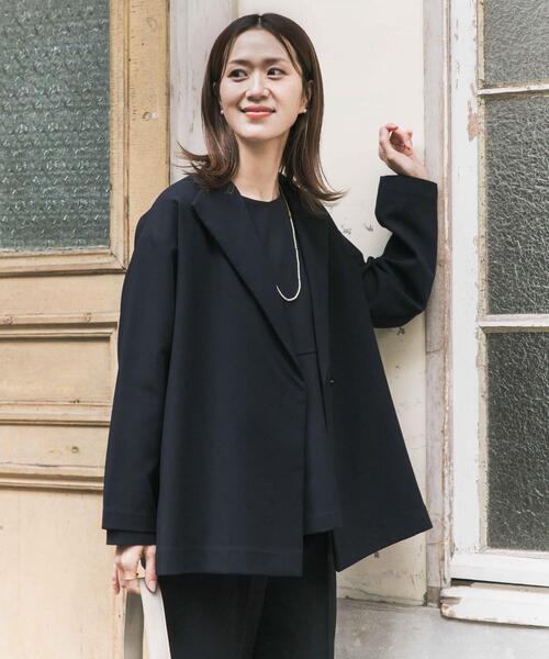 URBAN RESEARCH DOORS（アーバンリサーチドアーズ）の「ダブルクロスショートコート｜オフィスカジュアル/フォーマル/オケージョン/セレモニー/入卒式/お呼ばれ/ジャケット（その他アウター・レディース・ライトグレー/ネイビー・SMALL/MEDIUM）」の14枚目の写真