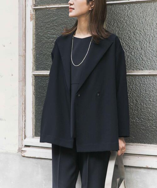 URBAN RESEARCH DOORS（アーバンリサーチドアーズ）の「ダブルクロスショートコート｜オフィスカジュアル/フォーマル/オケージョン/セレモニー/入卒式/お呼ばれ/ジャケット（その他アウター・レディース・ライトグレー/ネイビー・SMALL/MEDIUM）」の16枚目の写真