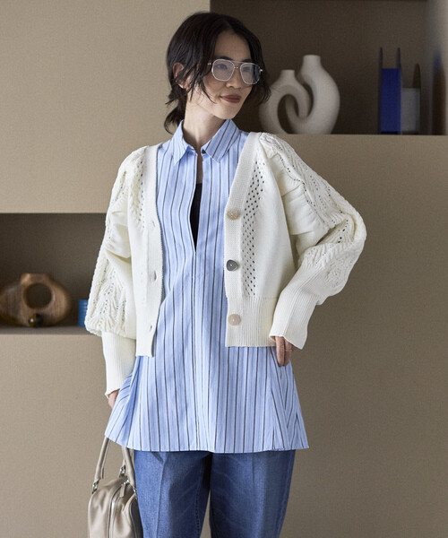 Firsthand（ファーストハンド）の「Firsthand/ファーストハンド バリエーション釦 ボリュームスリーブ ケーブル ニット カーディガン（カーディガン/ボレロ・レディース・ホワイト/ブラック/ネイビー/レッド・FREE）」の12枚目の写真