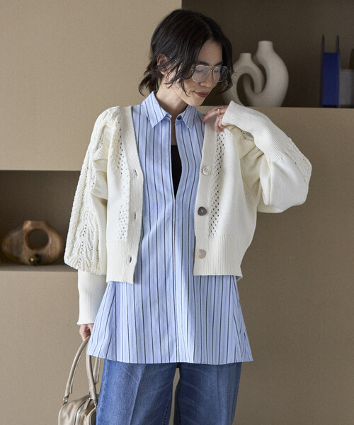 Firsthand（ファーストハンド）の「Firsthand/ファーストハンド バリエーション釦 ボリュームスリーブ ケーブル ニット カーディガン（カーディガン/ボレロ・レディース・ホワイト/ブラック/ネイビー/レッド・FREE）」の13枚目の写真